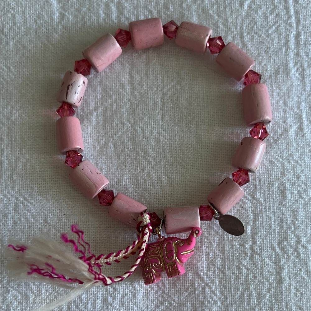 Tarina Tarantino Pink Beaded Bracelet with Elephant Charms